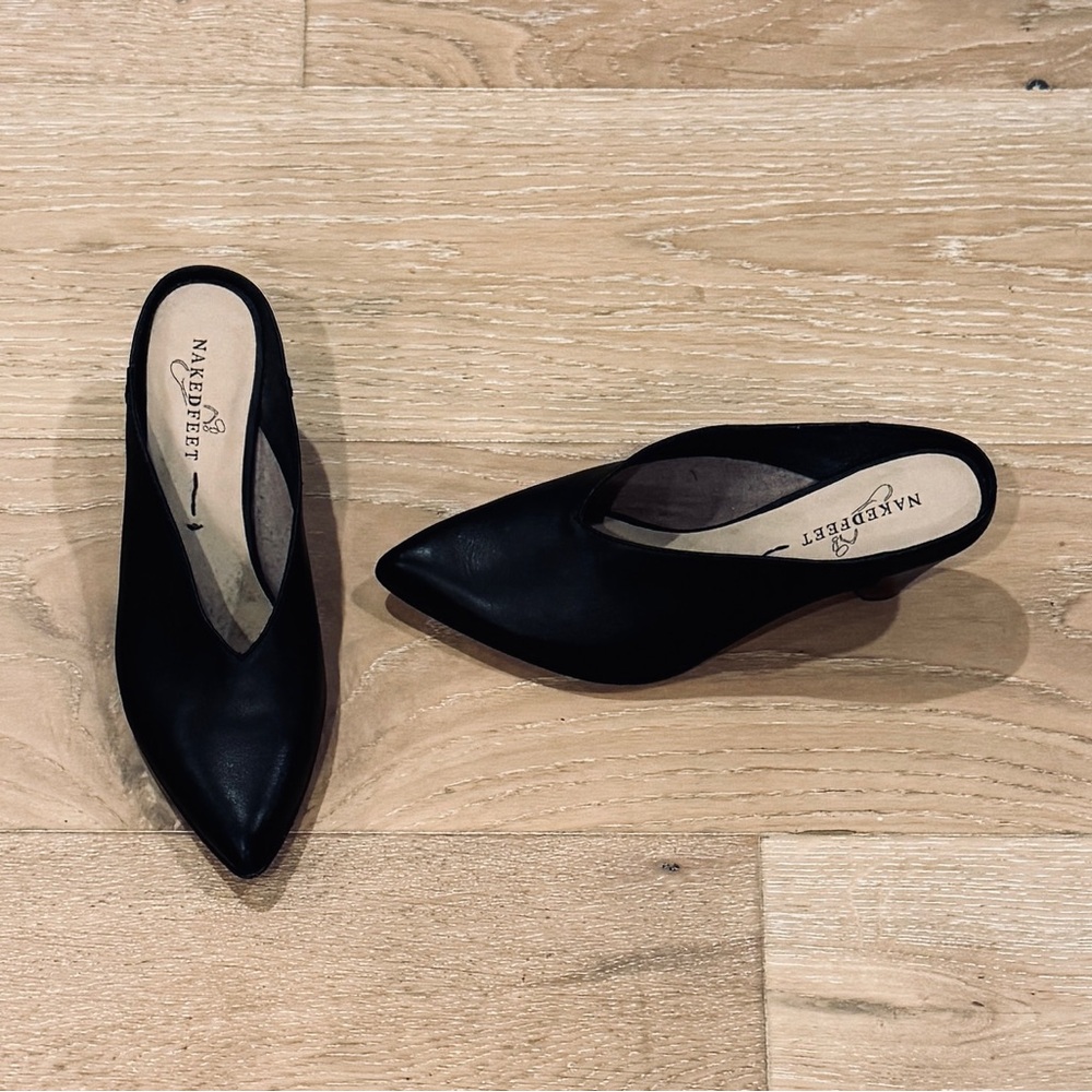 Naked Feet Black Pointed Mules, Size 7.5, in Like New Condition.